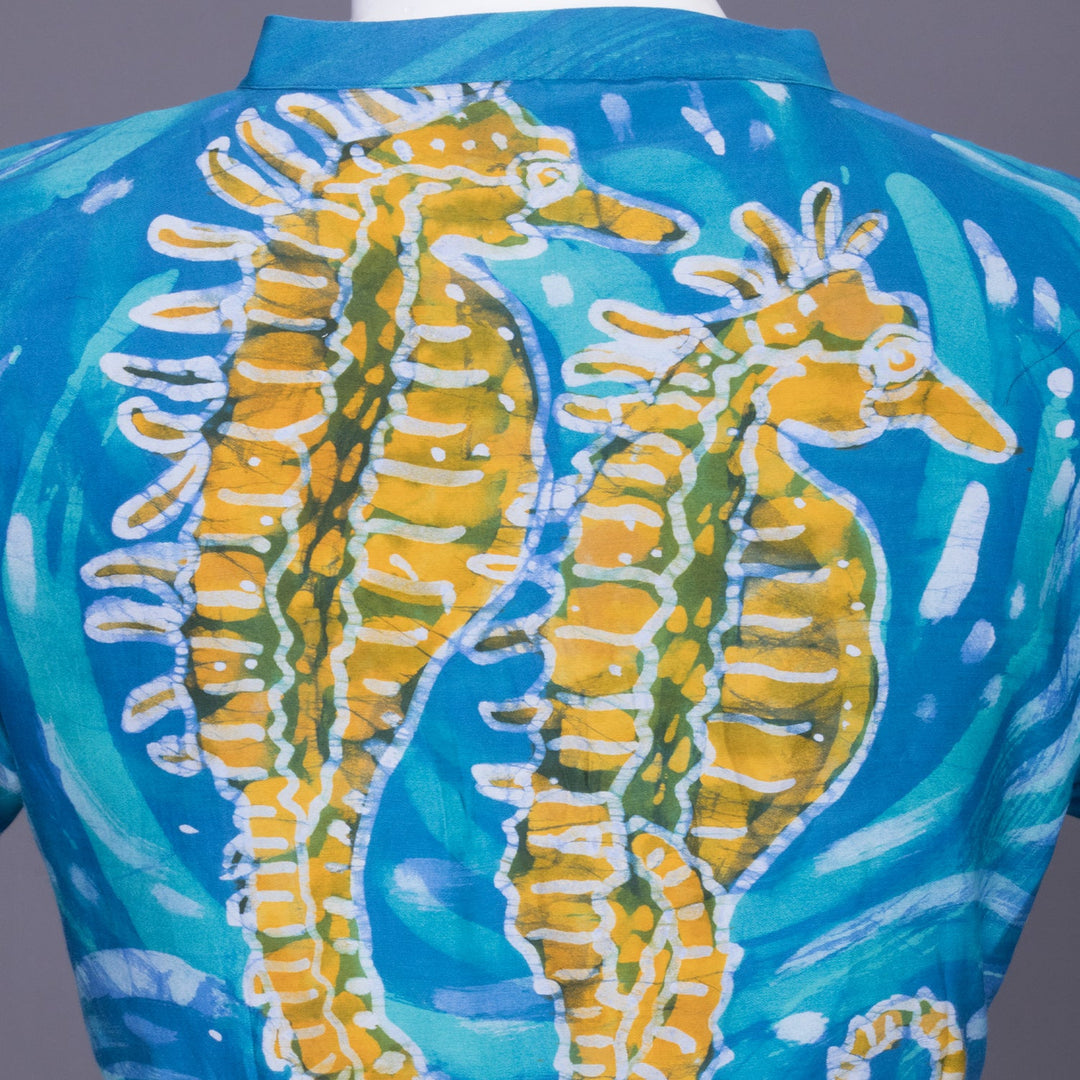 Ocean Blue Batik Handpainted Cotton Blouse 10070214  - Avishya