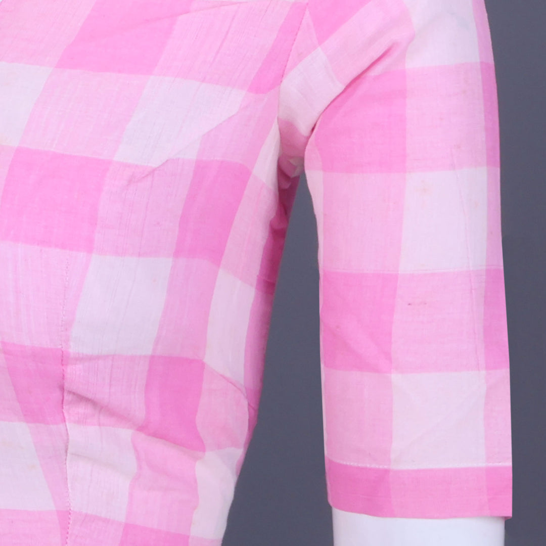 Pink Checked Andhra Cotton Blouse 10070403