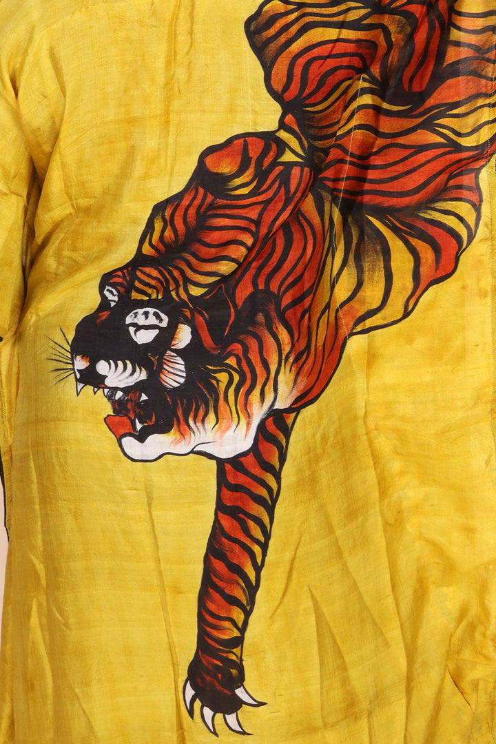 Yellow Hand Painted Mulberry Silk Kaftan 10070468