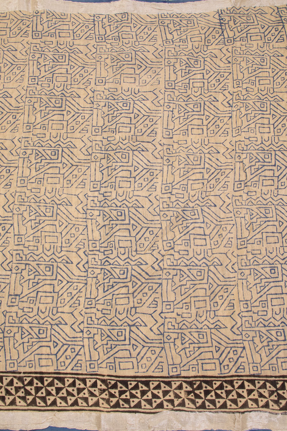 Beige Hand Block Printed linen saree