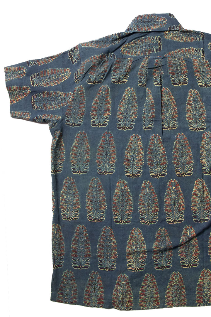 Blue Half Sleeve Ajrakh Printed Cotton Mens Shirt