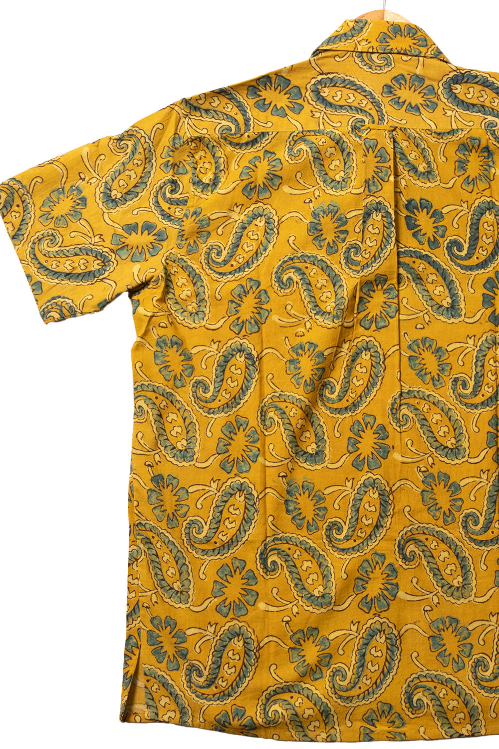 Yellow Half Sleeve Ajrakh Printed Cotton Mens Shirt 