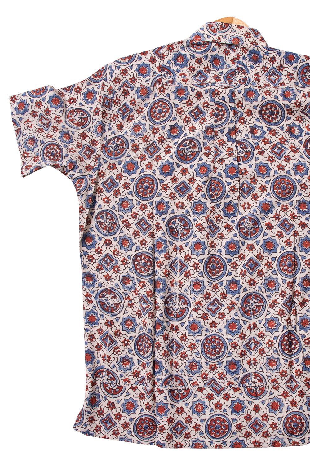 Cream Half Sleeve Ajrakh Printed Cotton Mens Shirt