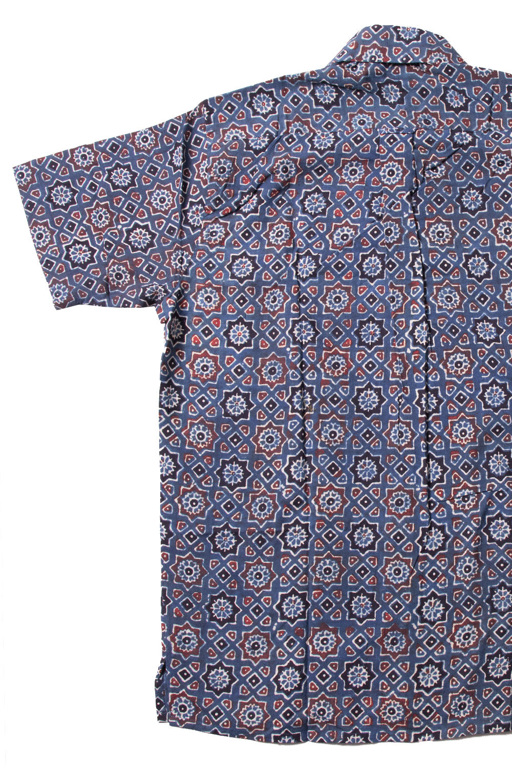 Blue Half Sleeve Ajrakh Printed Cotton Mens Shirt