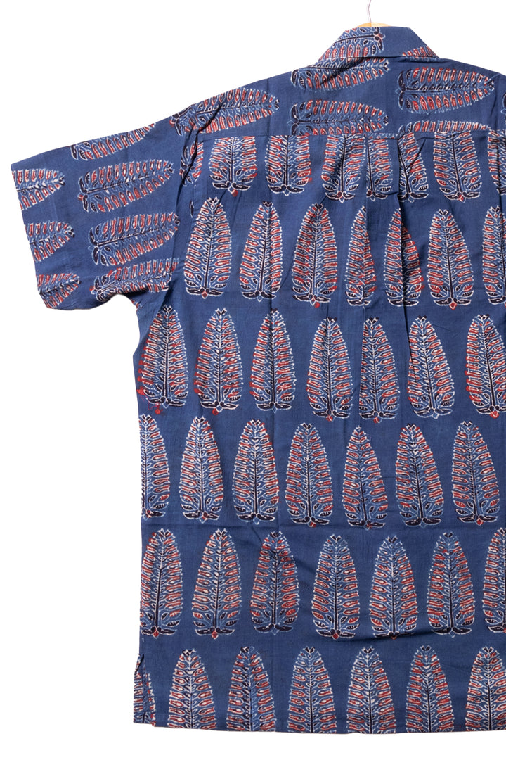 Blue Half Sleeve Ajrakh Printed Cotton Mens Shirt