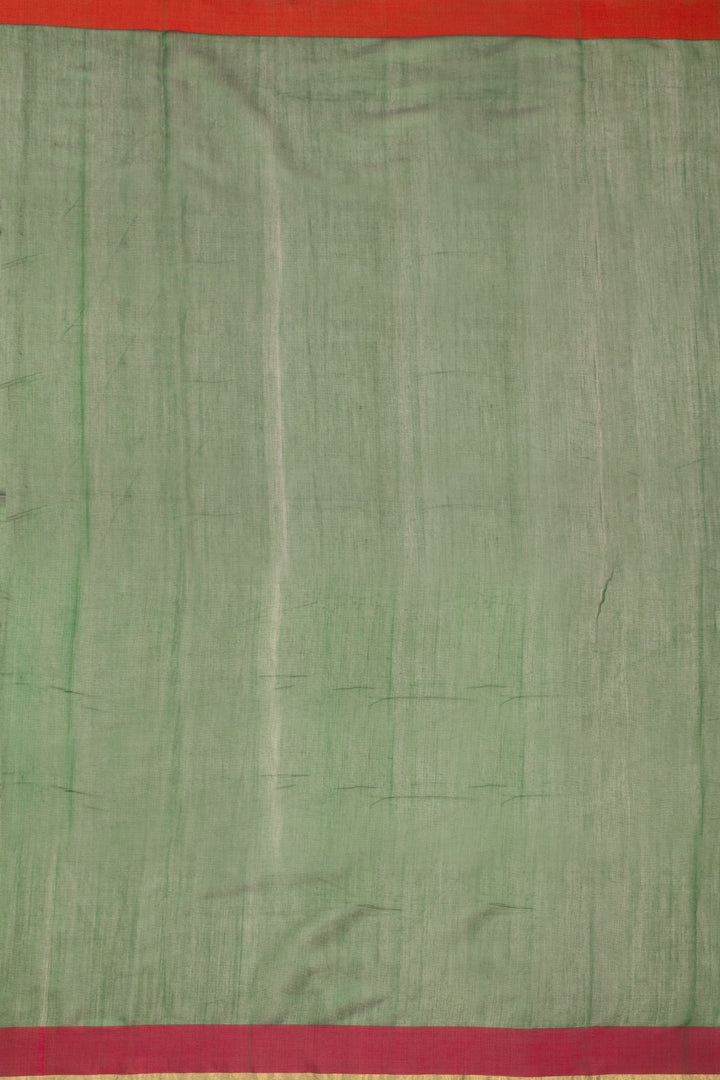 Green Chanderi Silk Cotton Saree With Ganga Jamuna Border