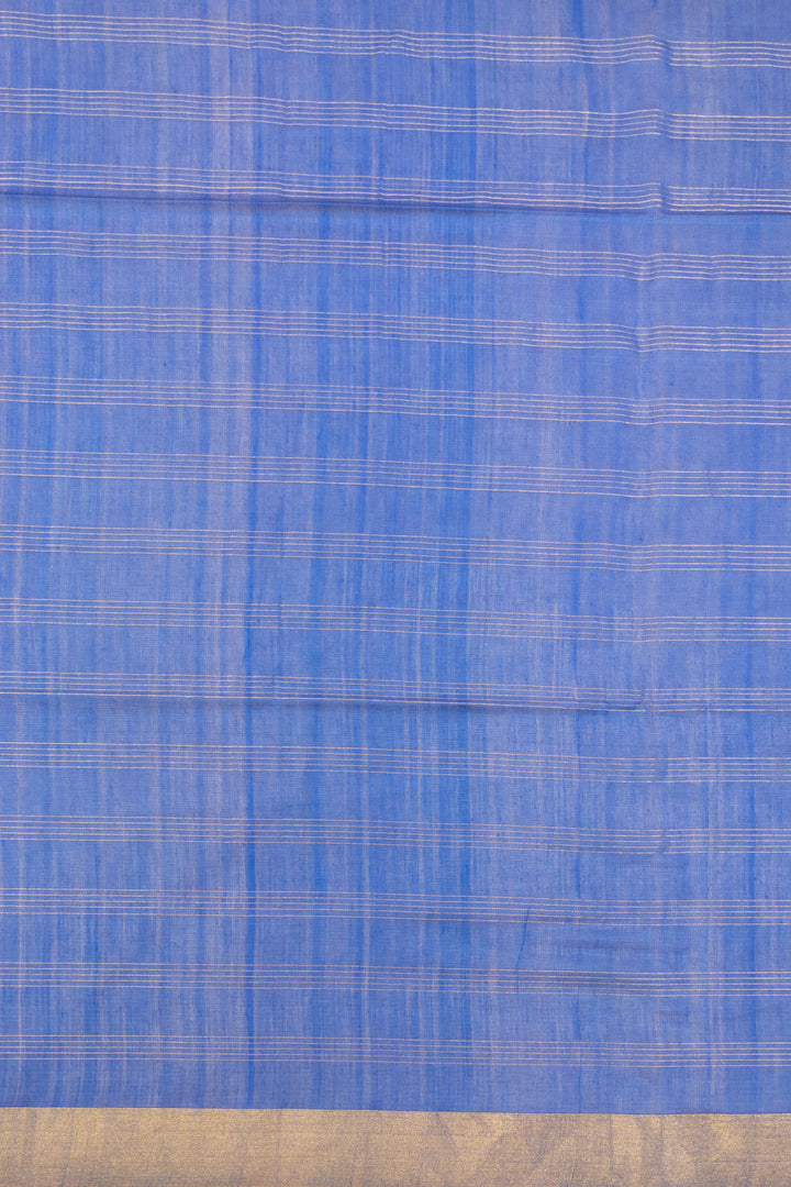 Azure Blue Handwoven Chanderi Silk Cotton Saree With Zari Checks