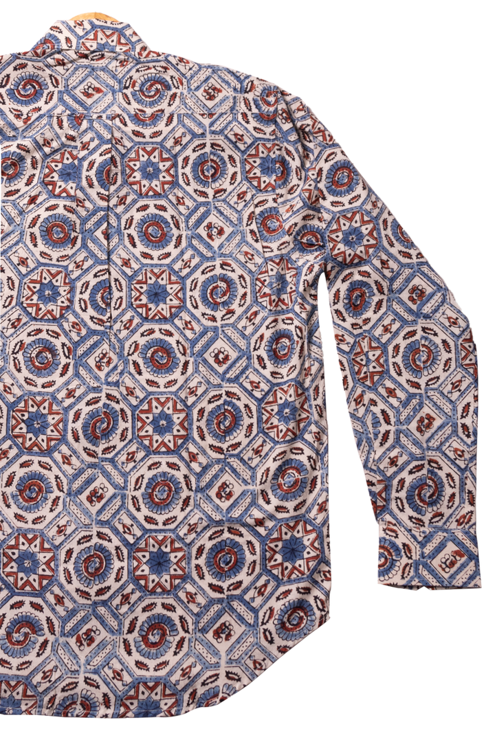 Cream Full Sleeve Ajrakh Printed Cotton Mens Shirt