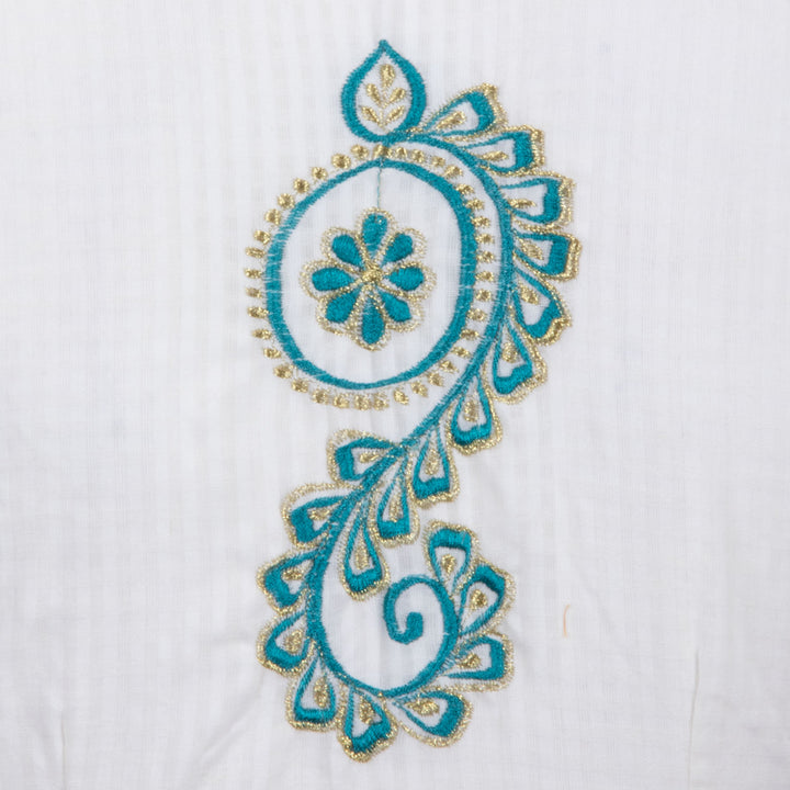 White Slub Cotton Embroidered Blouse