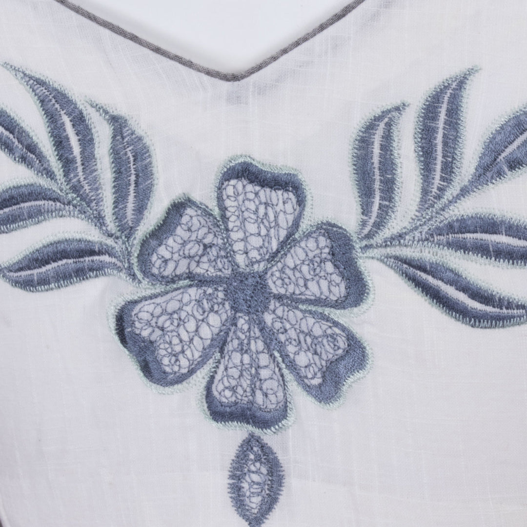 White Slub Cotton Embroidered Blouse