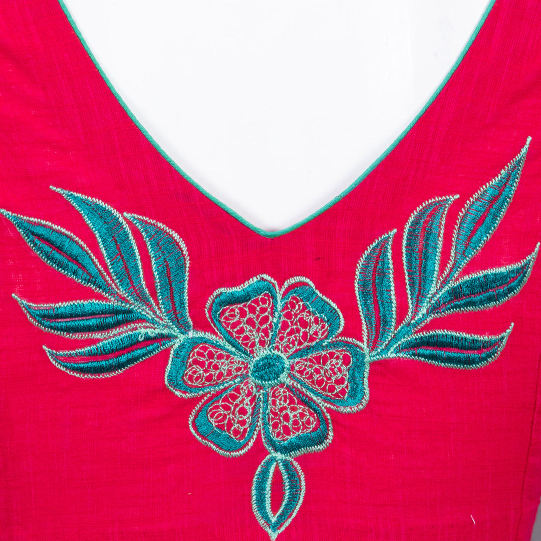 Pink Slub Cotton Embroidered Blouse