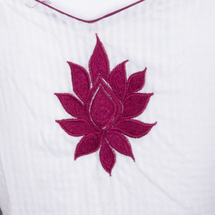 White Slub Cotton Embroidered Blouse