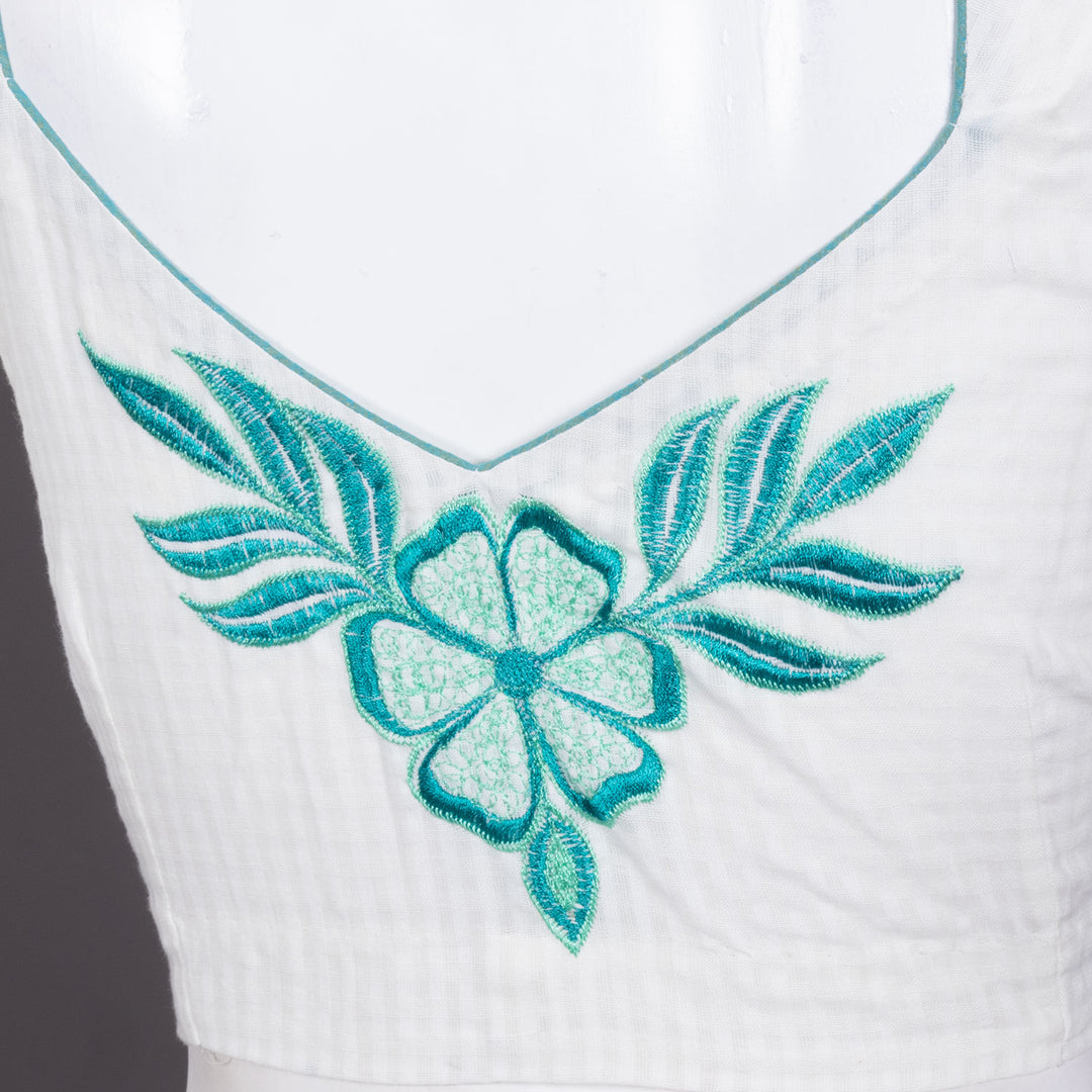 White Slub Cotton Embroidered Blouse