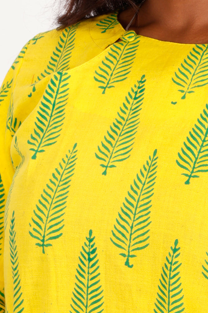 Yellow Gamthi Print Cotton Kurti 