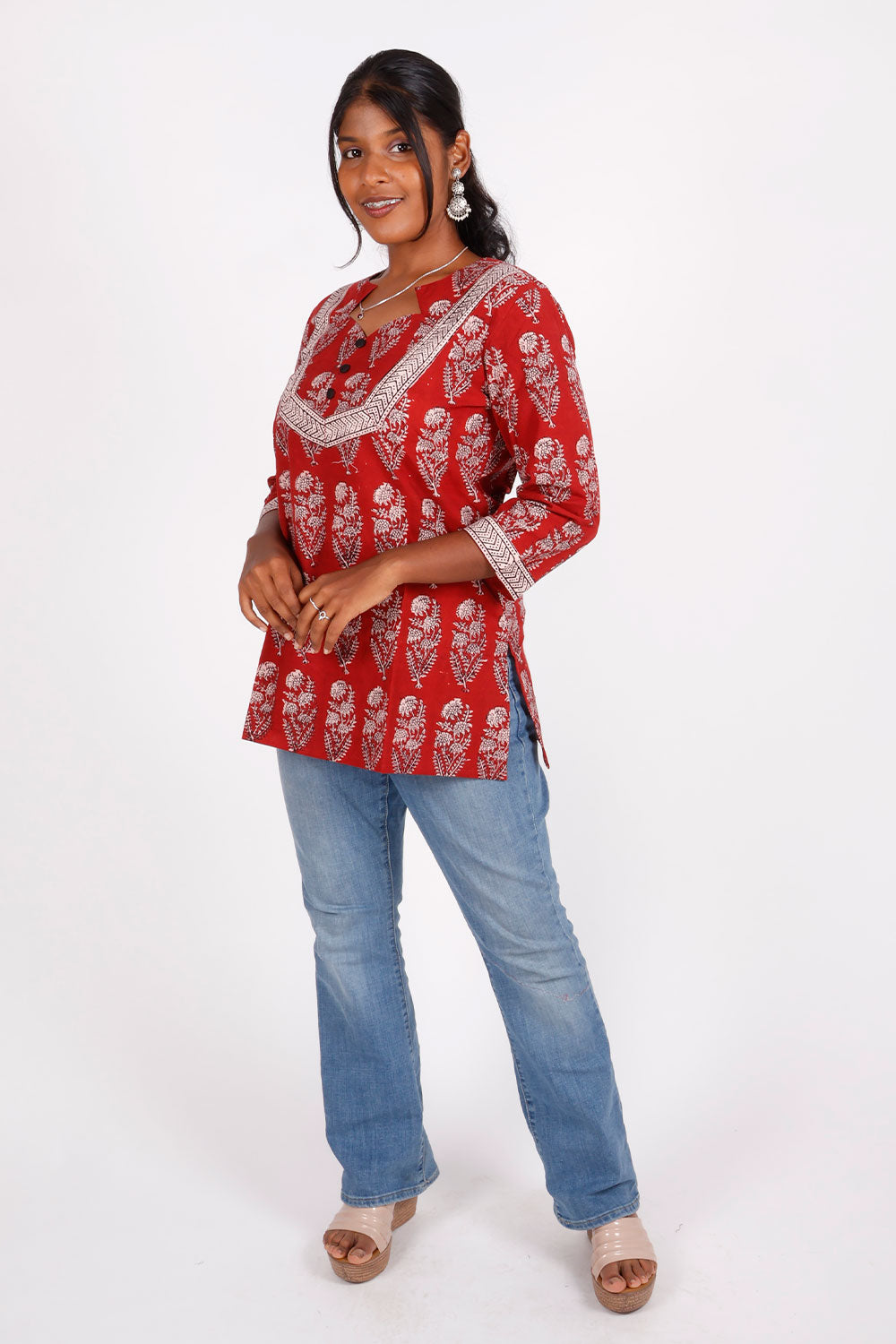 Red Bagh Printed Cotton Kurti