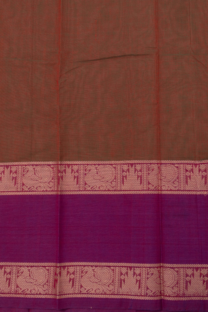 Green Shot Brown Handloom Kanchi Cotton Saree