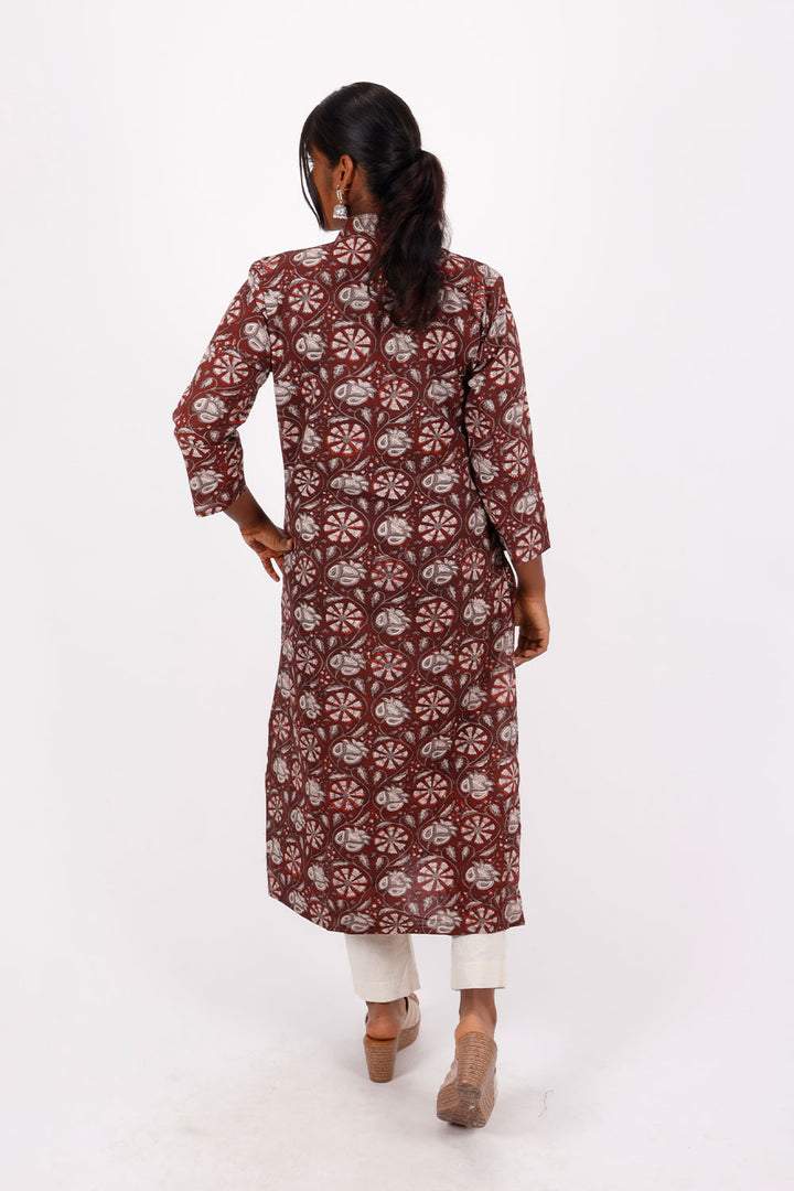 Maroon Jahota Hand Block Cotton Kurta