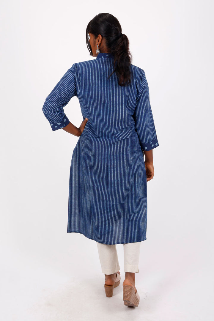 Indigo Hand Printed Cotton Kurta