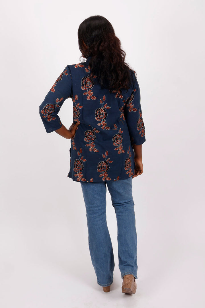 Blue Ajrakh Printed Cotton Kurti