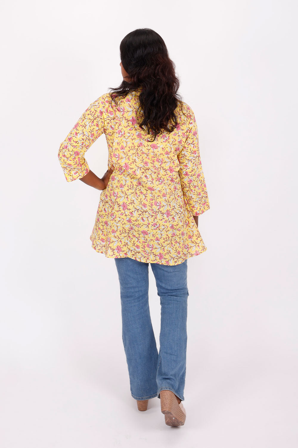 Yellow Hand Block Printed Kurti