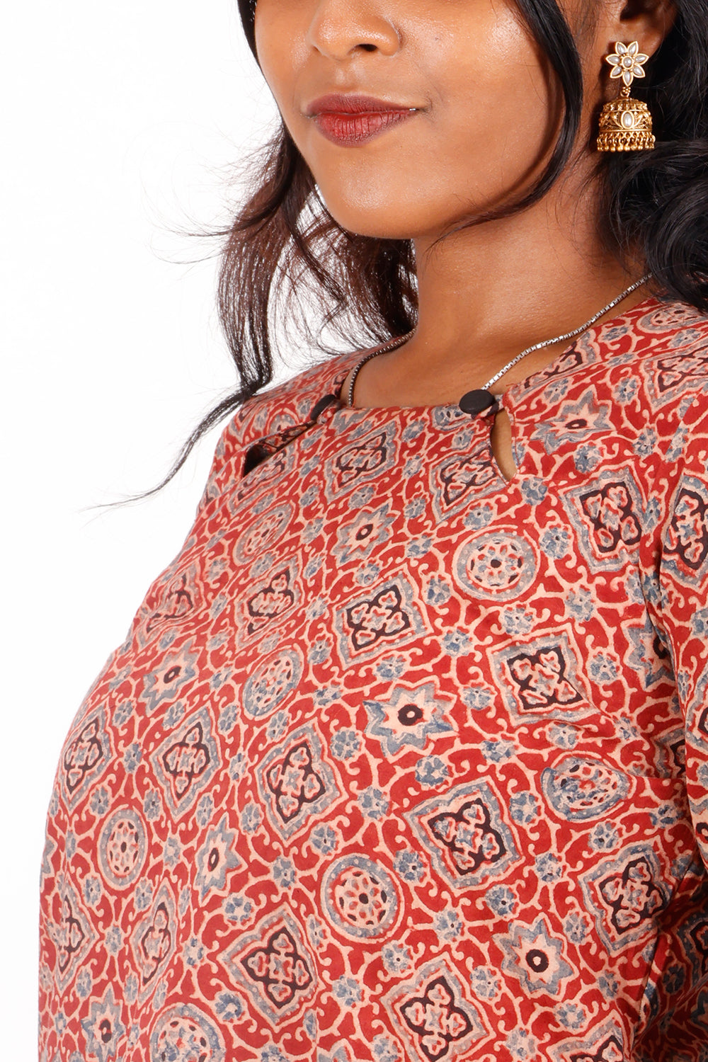 Red Ajrakh Printed Cotton Kurti