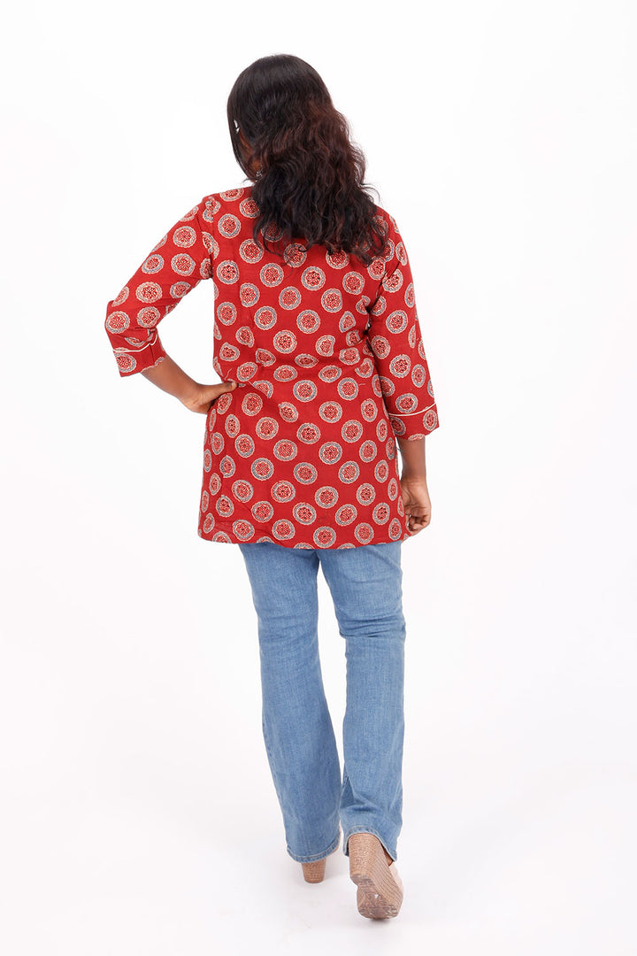 Red Ajrakh Printed Cotton Kurti