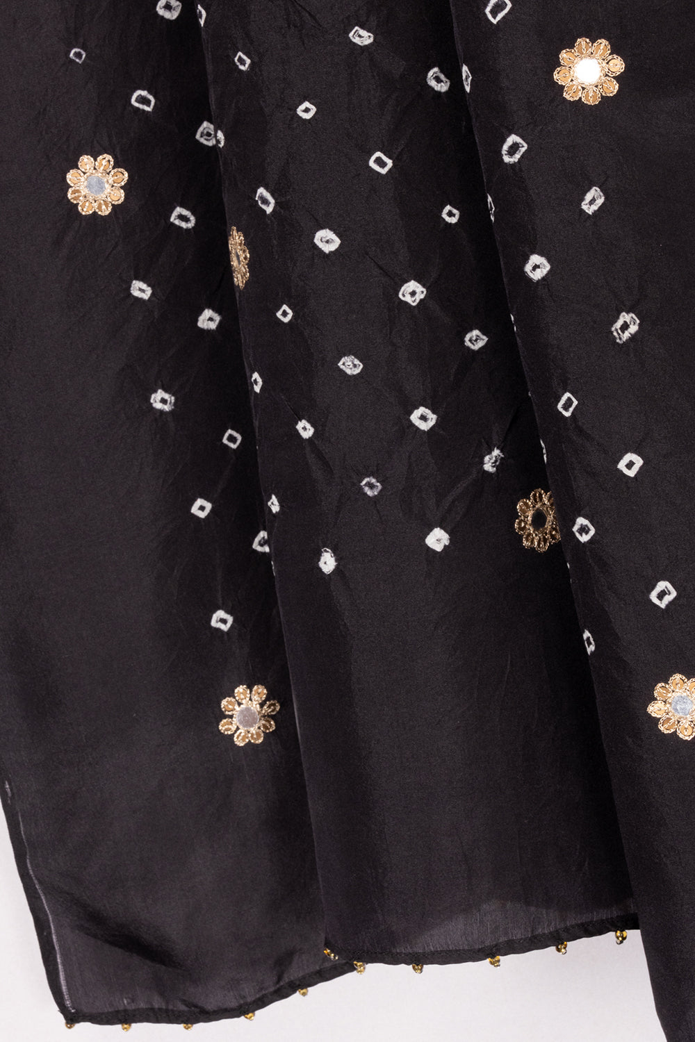 Black Bandhani Mulberry Silk Dupatta with Sequin Embroidery 10072133