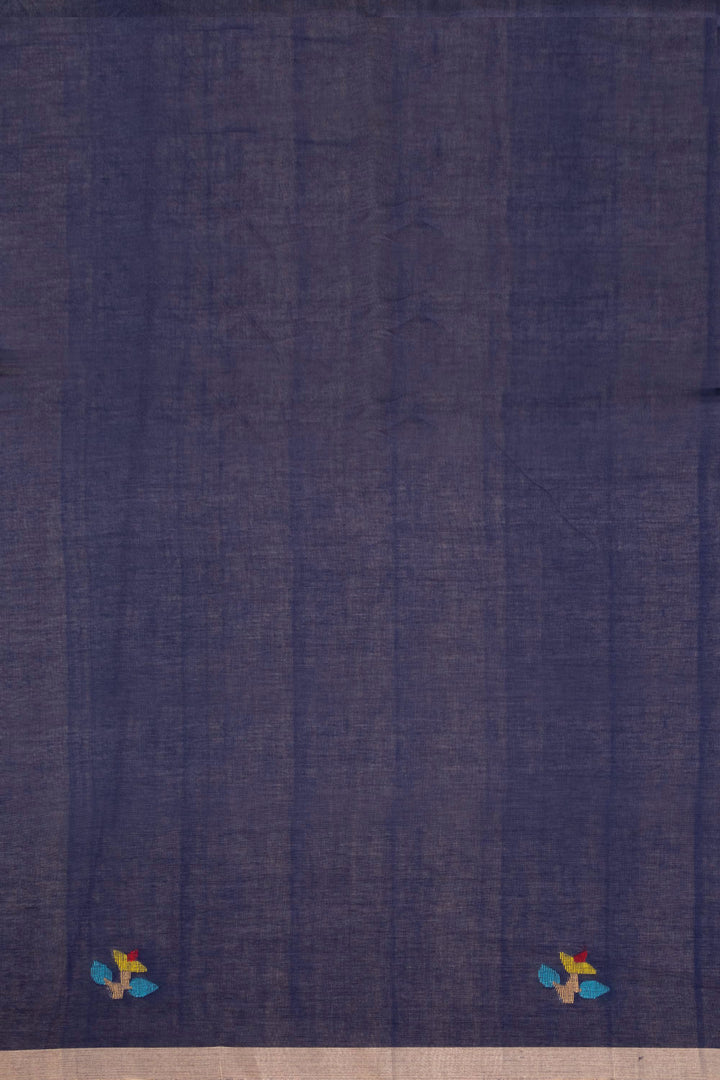 Blue Handspun And Handwoven Jamdani Cotton Saree 10072203