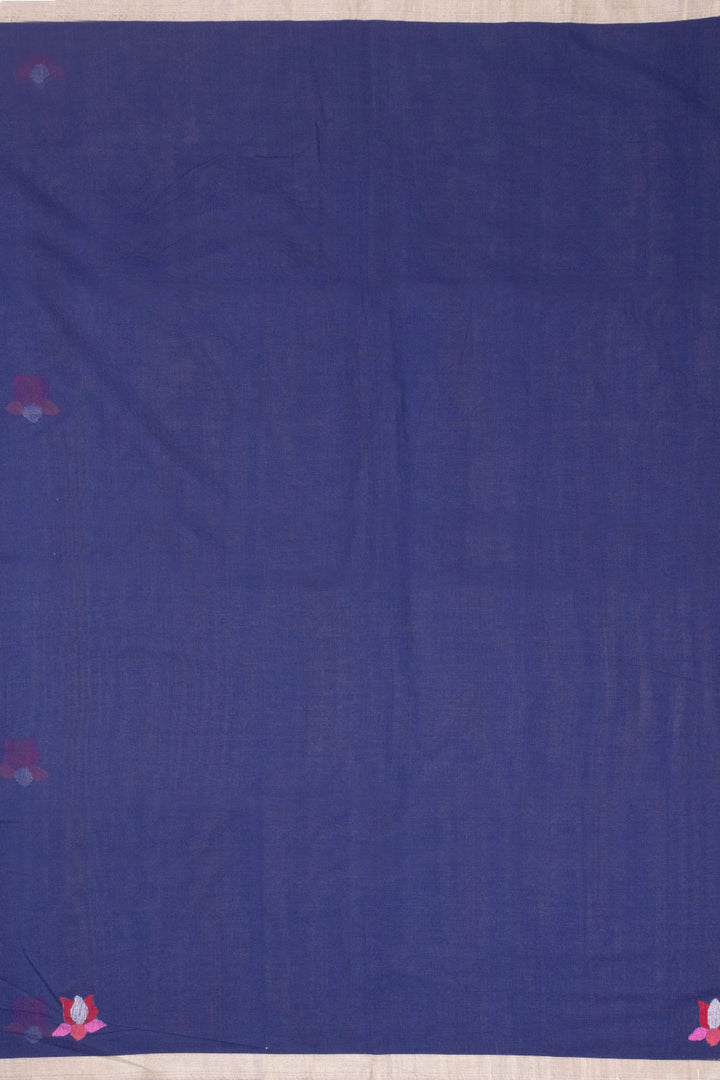 Blue Handspun And Handwoven Jamdani Cotton Saree 10072206