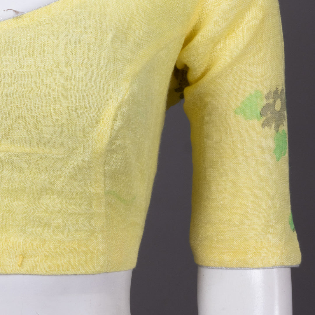 Yellow Hand Block Printed Linen Blouse 10072213