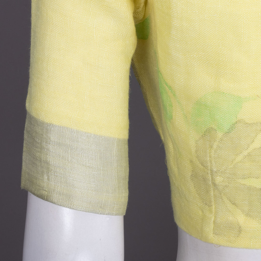 Yellow Hand Block Printed Linen Blouse 10072214