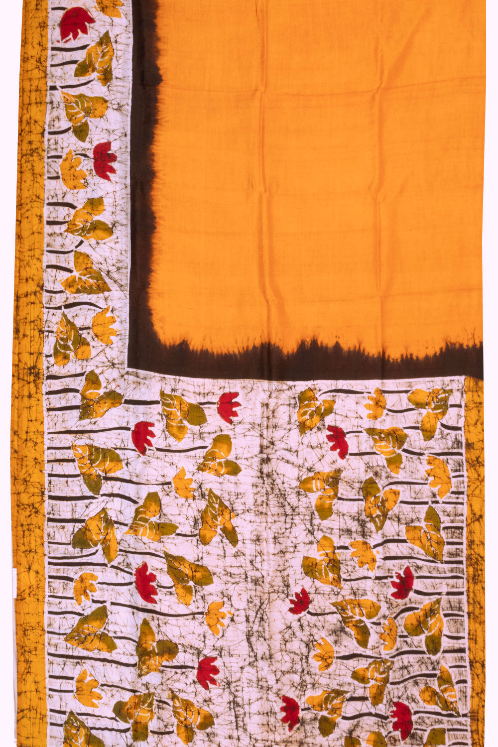 Yellow Batik Printed Silk Saree 10072738