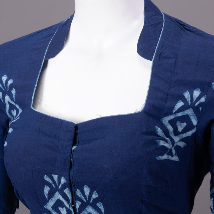 Indigo Hand Block Printed Cotton Blouse 10073285