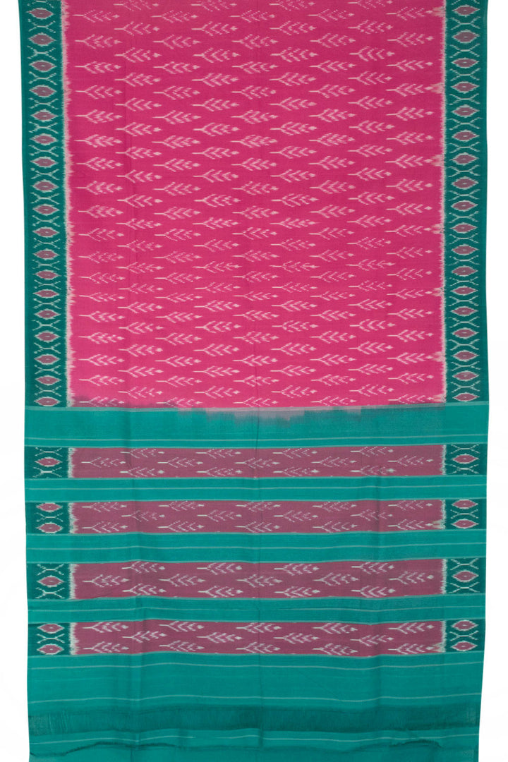 Pink with Blue Handloom Pochampally Ikat Cotton Saree - Avishya 