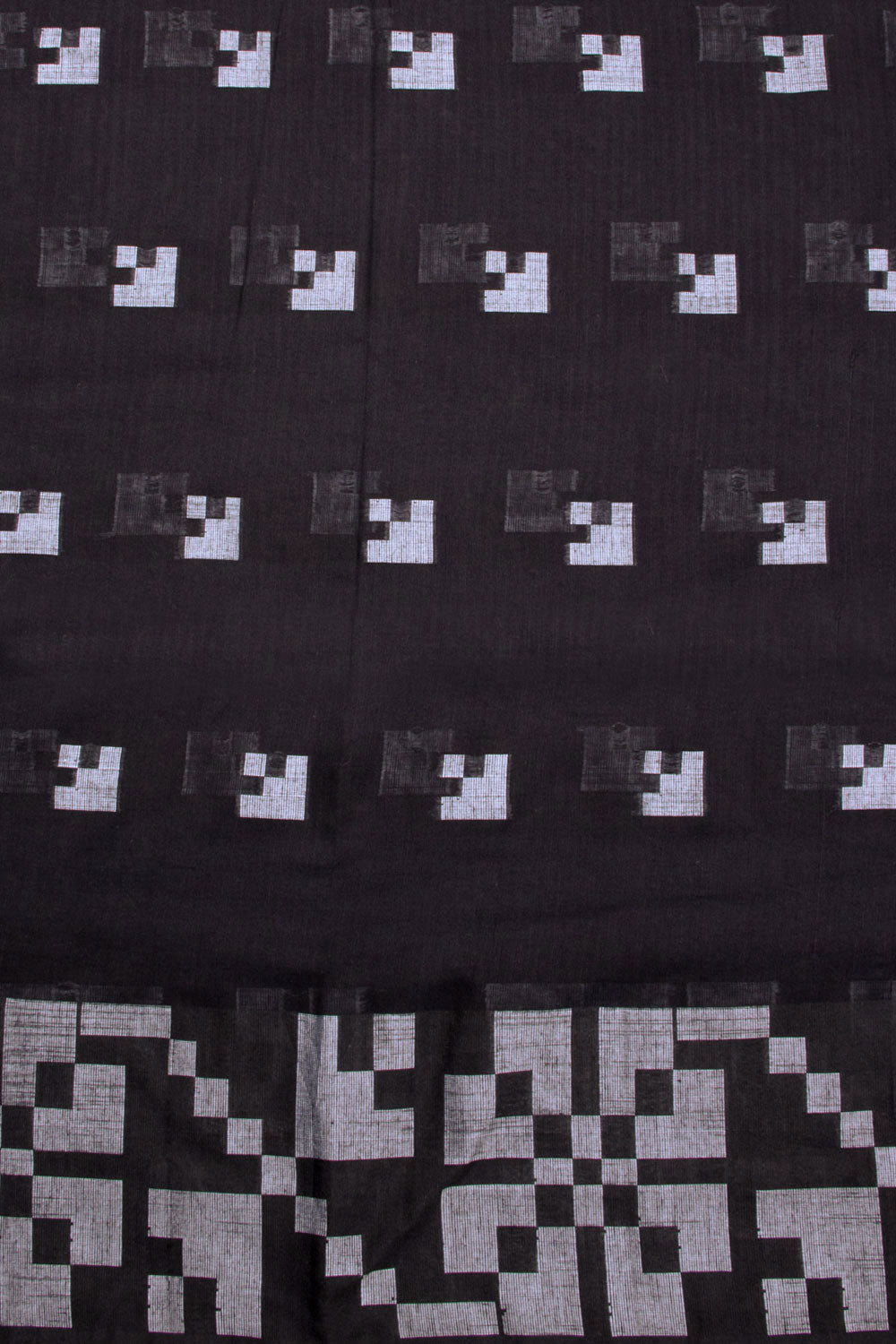 Black Jamdani Style Bengal Cotton Saree 10070863