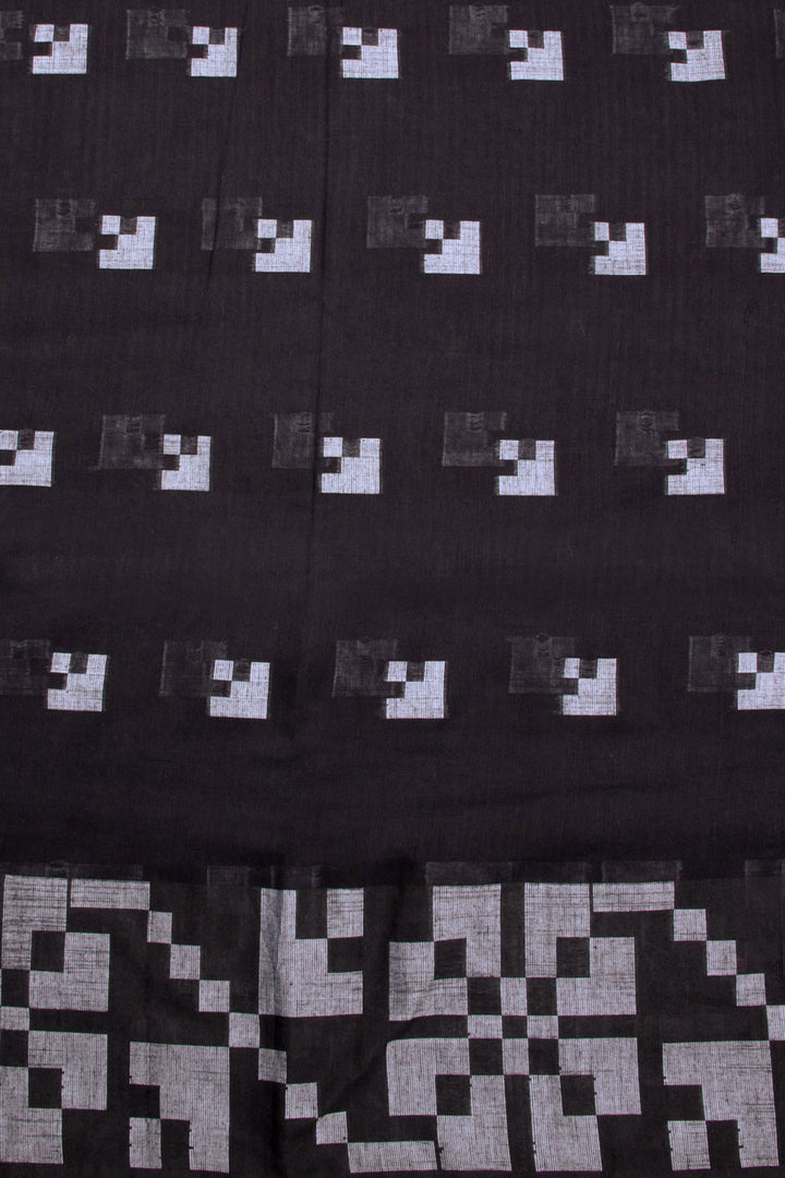 Black Jamdani Style Bengal Cotton Saree 10070863