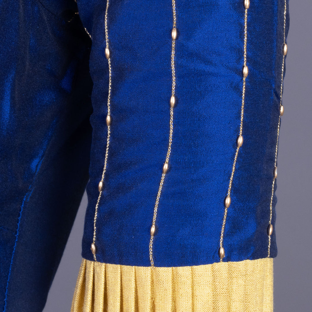 Navy Blue Aari Embroidered Tussar Silk Blouse 10070441