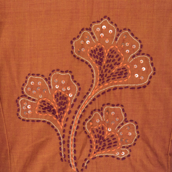 Brown Embroidered  Mangalgiri Cotton Blouse 10070742