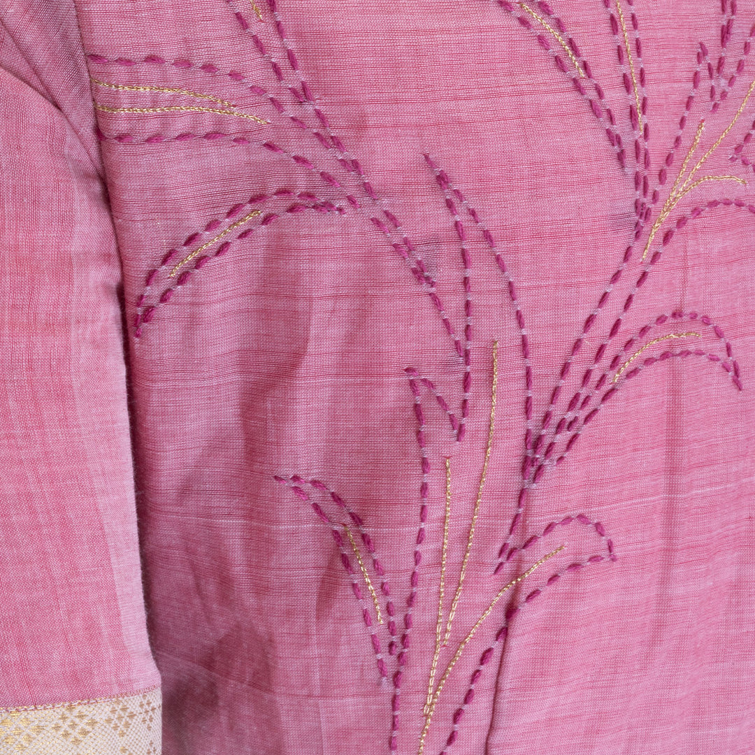 Pink Aari Embroidered Mangalgiri Cotton Blouse