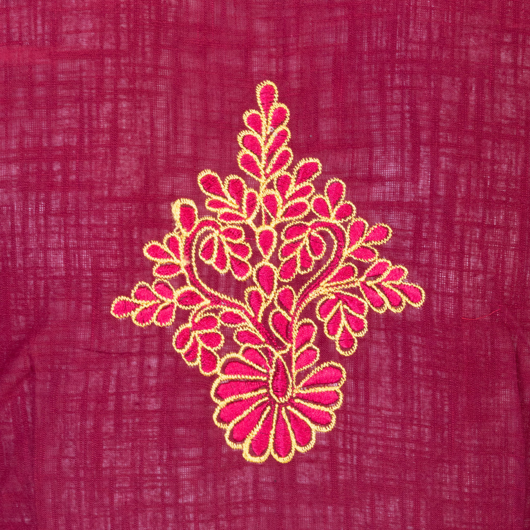 Maroon Slub Cotton Embroidered Blouse