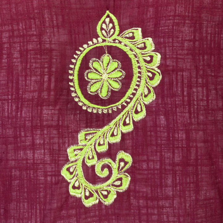 Maroon Slub Cotton Embroidered Blouse