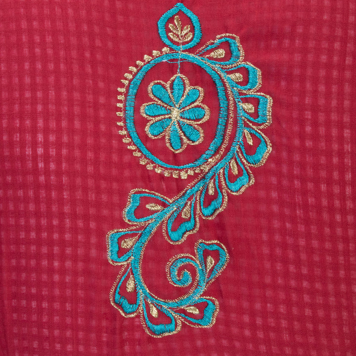 Red Slub Cotton Embroidered Blouse 10070759