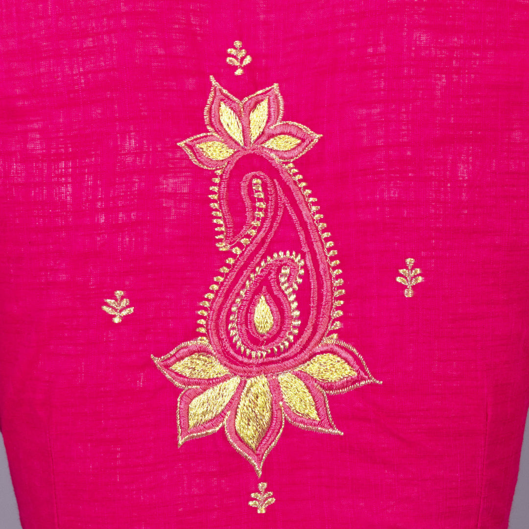 Pink Slub Cotton Embroidered Blouse 