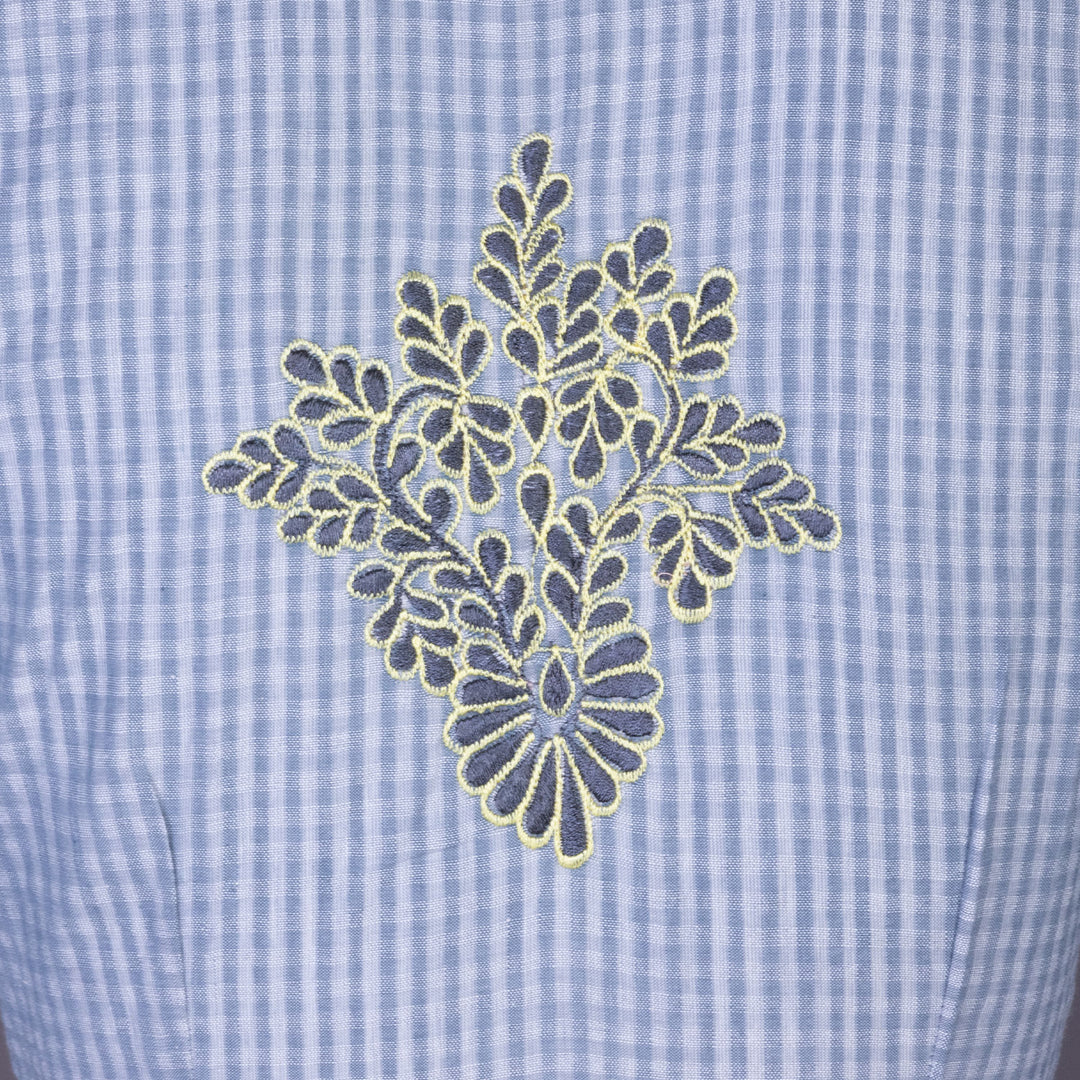 Grey Slub Cotton Embroidered Blouse