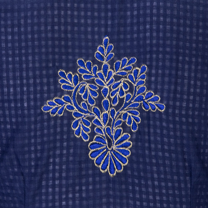 Blue Slub Cotton Embroidered Blouse