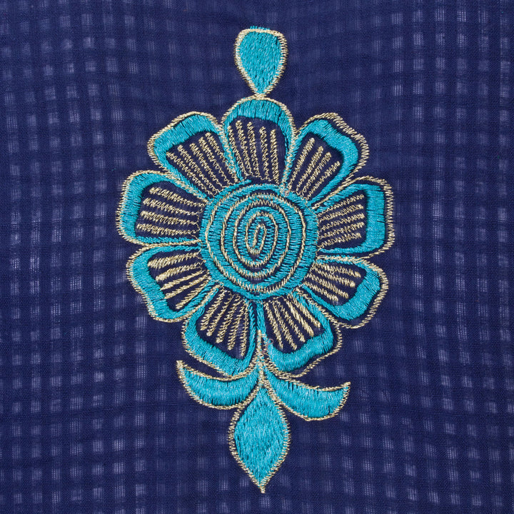 Blue Slub Cotton Hand Embroidered Blouse