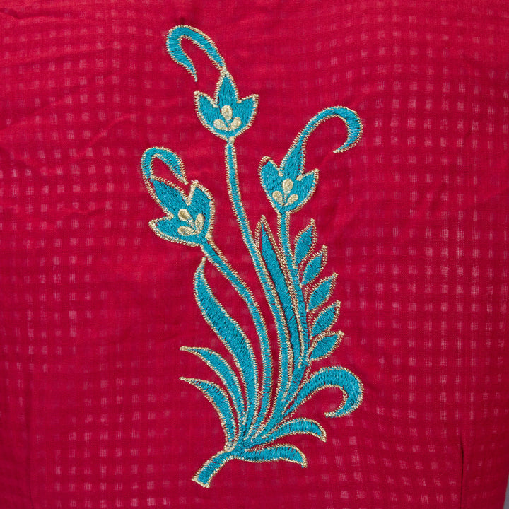 Red Slub Cotton Hand Embroidered Blouse