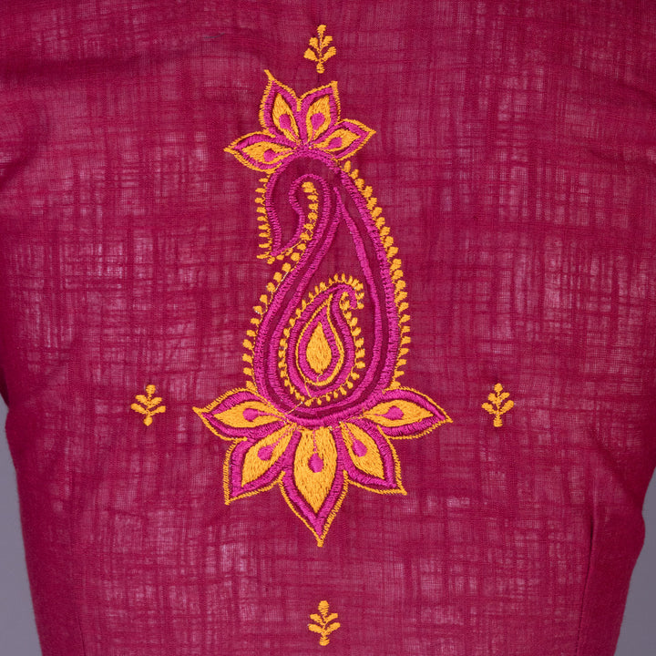 Maroon Slub Cotton Hand Embroidered Blouse