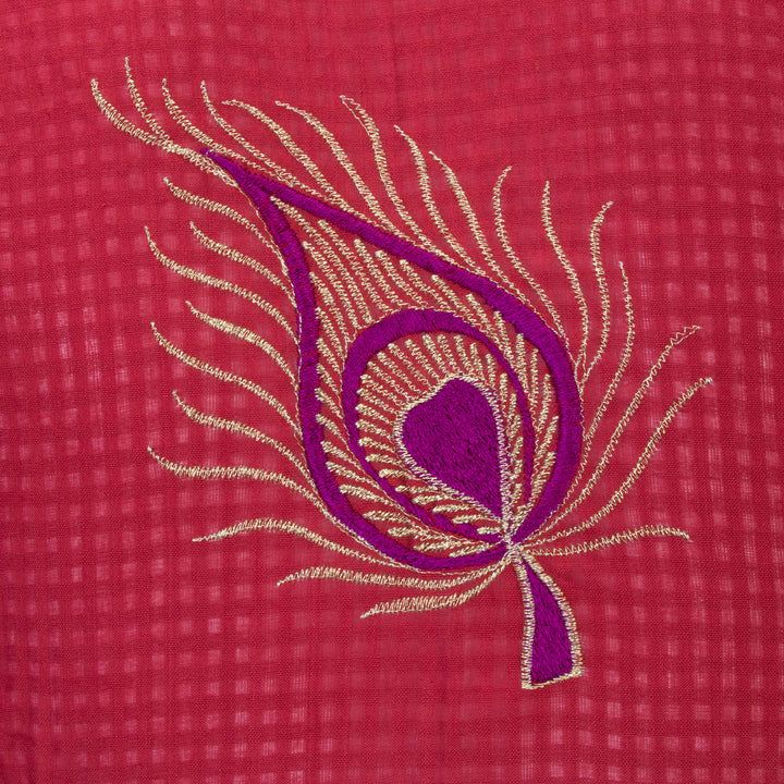 Red Slub Cotton Hand Embroidered 10070779