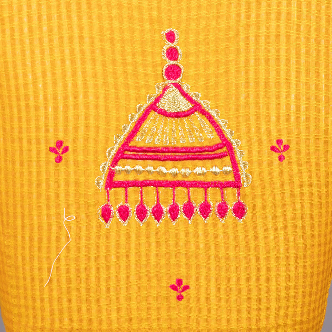 Yellow Slub Cotton Embroidered Blouse